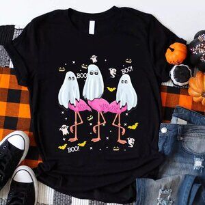 Flamingoween Funny Flamingo Boo Halloween T-Shirt, Cute Spooky Season Tee 26